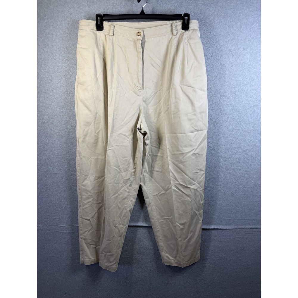 Talbots Pants Womens 20W Beige Pleated Twill Elastic Waist Khakis Casual Work